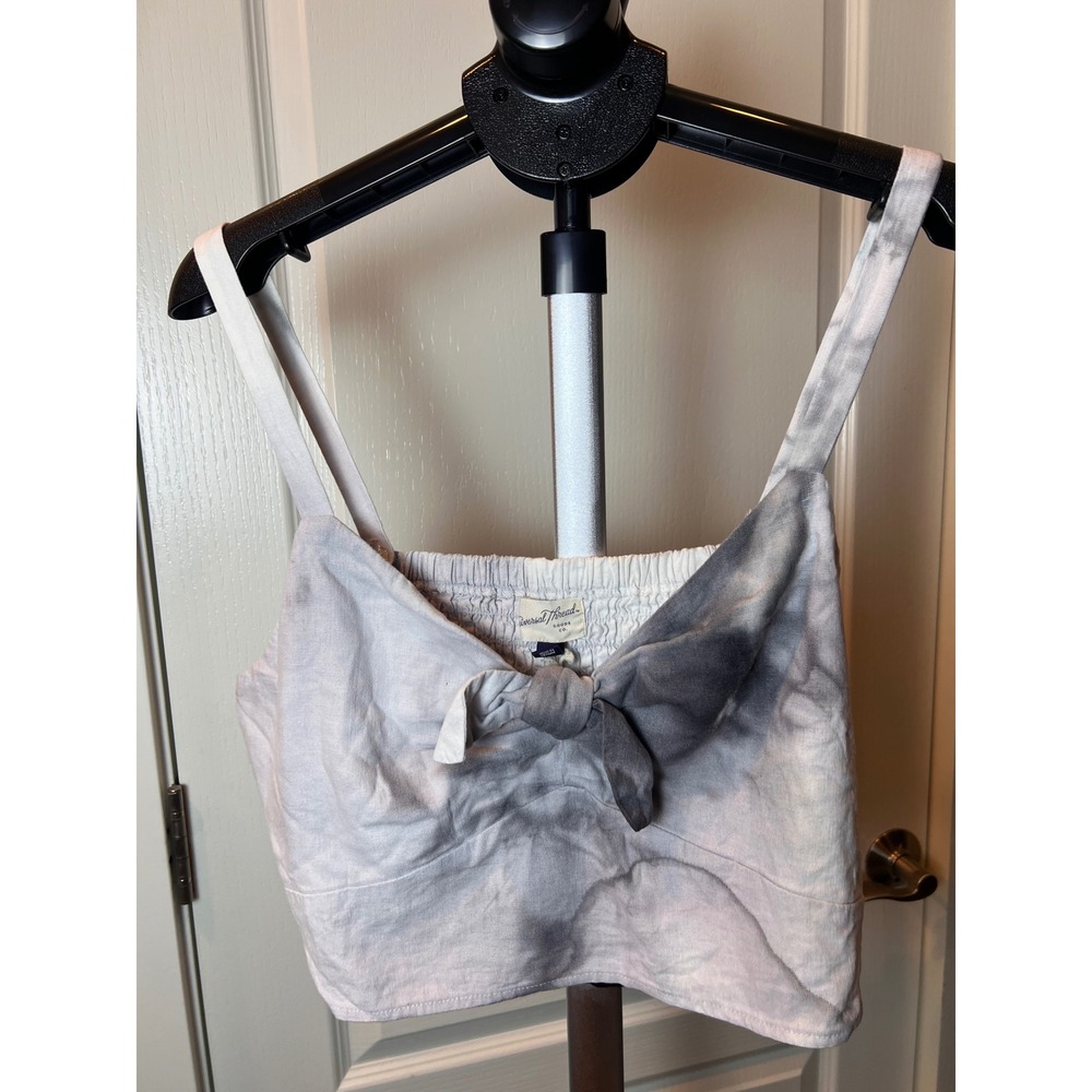Tie-Front Crop Top Women XL NWT Linen Blend Boho Cottagecore Y2K Coastal Chic - Picture 12 of 13
